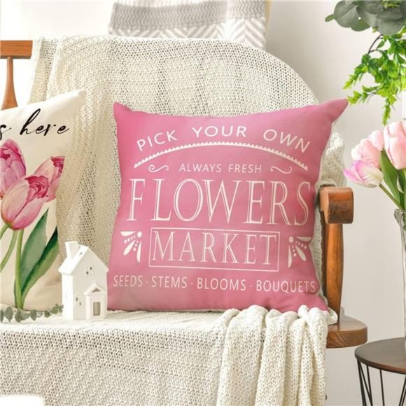 Floral Decorative Throw Pillow Covers Pink Accent Cases Cottage Spring Decor 18" - Picture 6 of 9